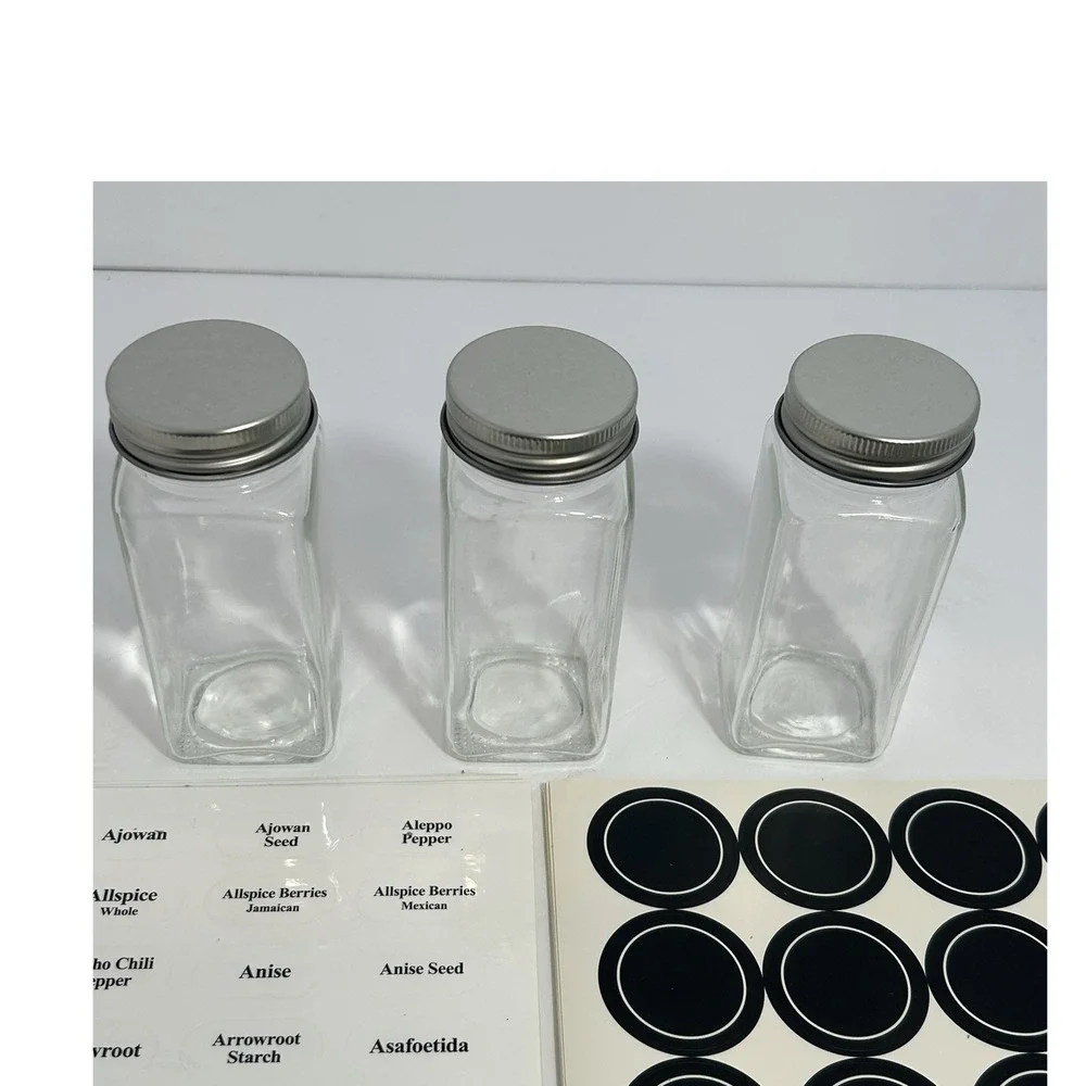 24 Piece Empty 4 oz. Glass Jars Kitchen Spice Set Organizer and Jar Filling Kit